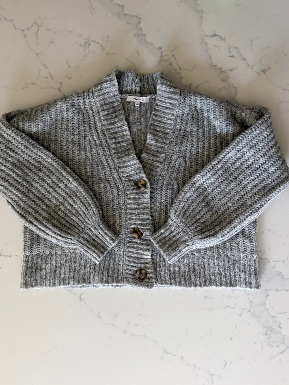 Madewell Light Gray Chunky Ribbed Button-Front Cardigan